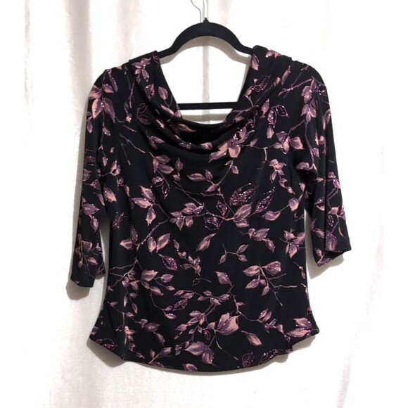 JBS LTD Top Metallic Pink Sparkle Cowl Neck/Back Vintage Size XL Holiday Festive - Picture 2 of 16